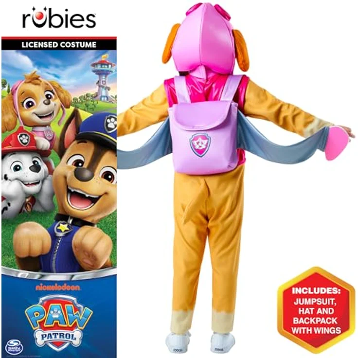 Rubie's Paw Patrol Deluxe Skye Kleinkindkostüm, Verkleidung für Kinder, Größe 2-3 Jahre, umfasst Overall, Hut und Rucksack, lizenziert für Halloween – Bild 2