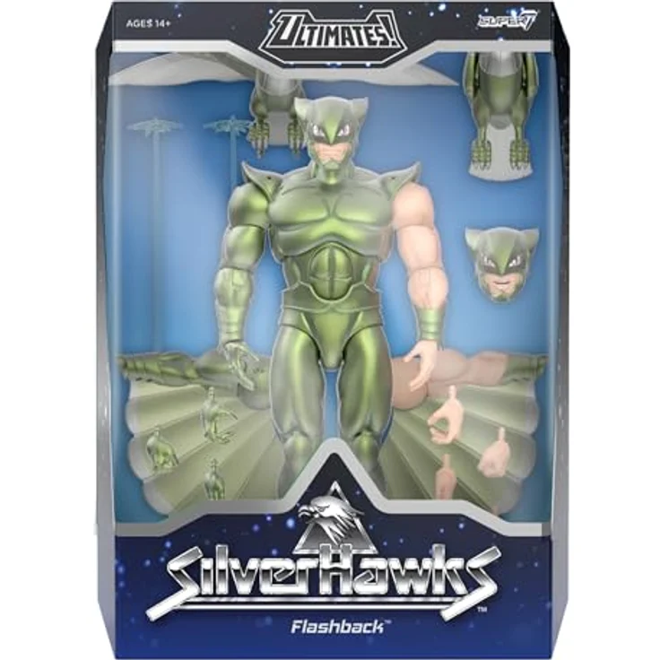 Super7 Silverhawks Flashback Figur, detailreiche Actionfigur in ansprechender Kartonverpackung mit Gelenken für flexible Posen – Bild 3