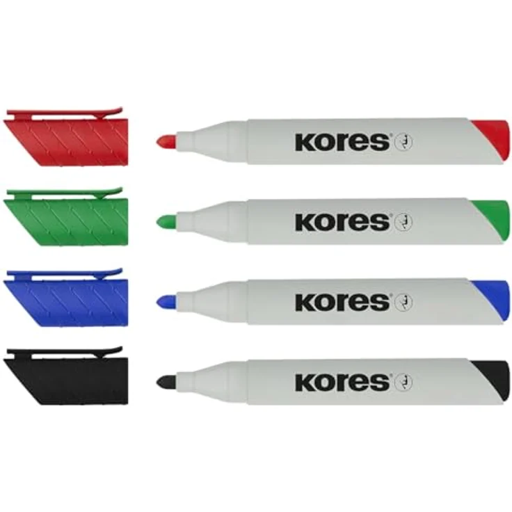 KORES Whiteboard Marker XW1 M20724, 4er Set in rot, blau, grün und schwarz, 3 mm Strichstärke, schnelltrocknend und abwischbar – Bild 3
