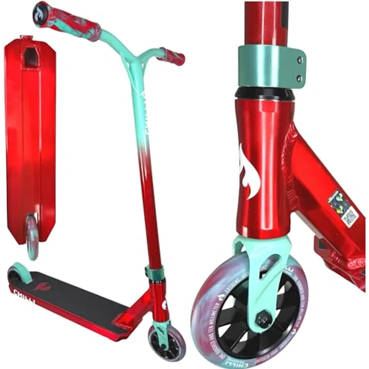 Chilli Pro Jumpstart M Stunt-Scooter, 81 cm, transparent Rot / Türkis, leicht und stabil für Einsteiger