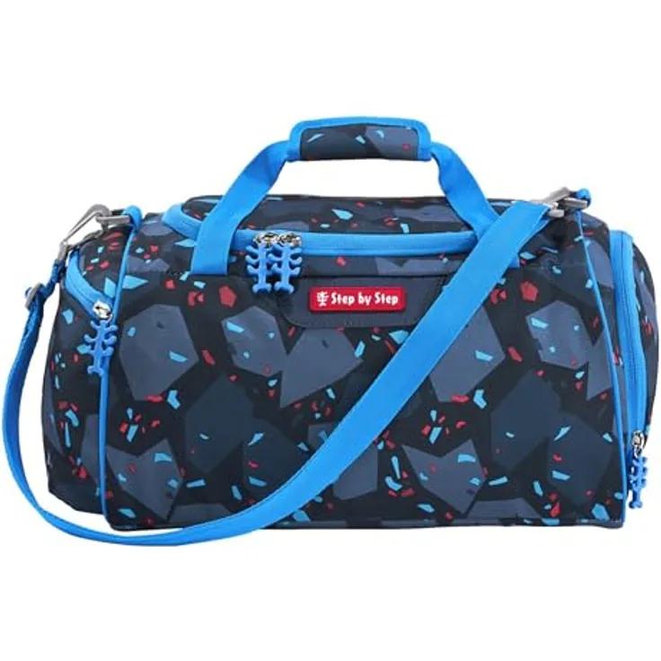 Step by Step Sporttasche Sports Bag, Sporttasche mit 13 l Volumen, Tractor Freddy (dunkelblau/blaugrau/rot), inkl. Nassfach und verstellbarem Schulterriemen