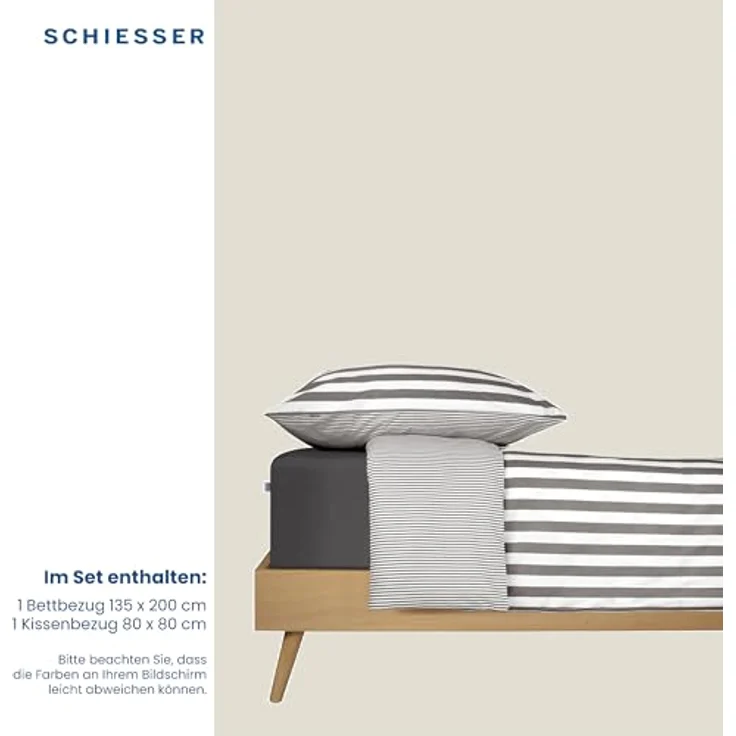 Schiesser Bettwäsche Renforcé Pure Elegance, Farbe: grau und weiß gestreift, Größe: 135 cm x 200 cm – Bild 5