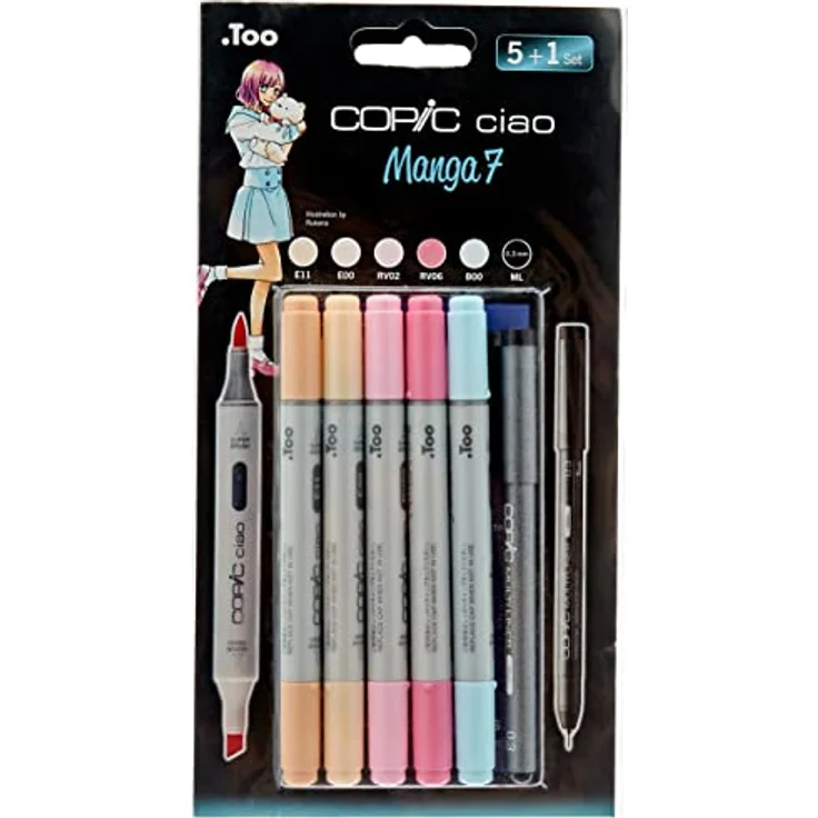 COPIC Ciao Marker 5+1 Set "Manga 7", 5 alkoholbasierte Allround-Layoutmarker mit einer mittelbreiten und einer Brush-Spitze, inkl. 1 Multiliner 0,3 mm – Bild 2