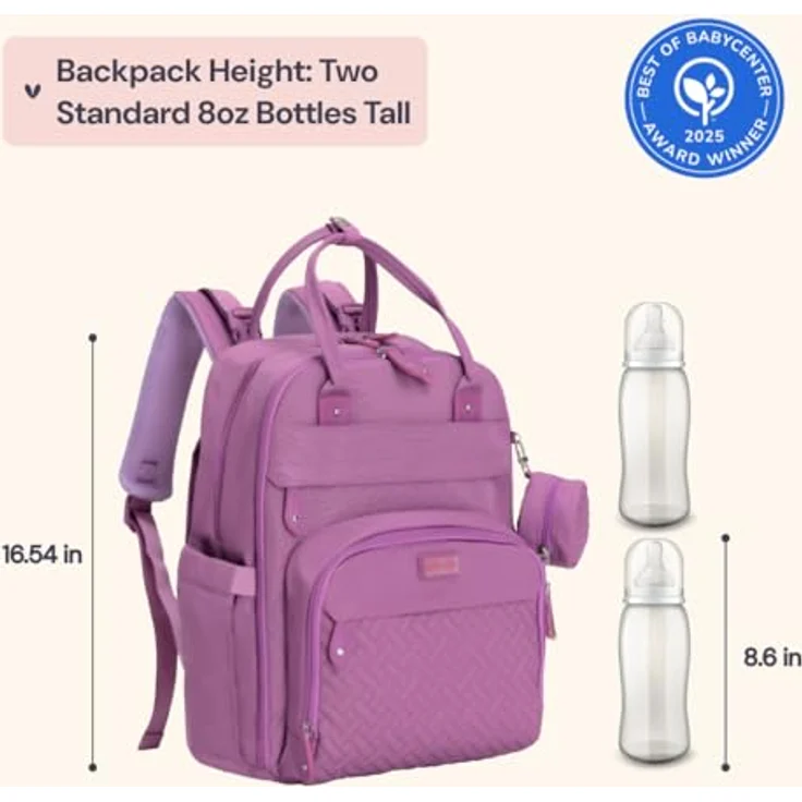 BabbleRoo Wickeltasche Rucksack – Große Kapazität, 17 Taschen, wasserabweisend, mit Wickelauflage, abnehmbarem Schnullerhalter, Kinderwagengurten, Reiserucksack für Mama & Papa, 26L – Bild 3