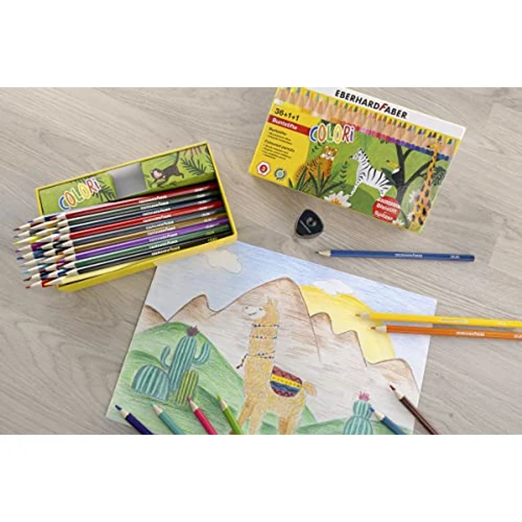 Eberhard Faber 514838 - Colori Stifte-Set mit 36 Sechskant-Buntstiften, 1 Bleistift und einem Spitzer, wasserfest und bruchsicher, im Kartonetui, Farb-Stifte zum Malen, Illustrieren und Zeichnen – Bild 5