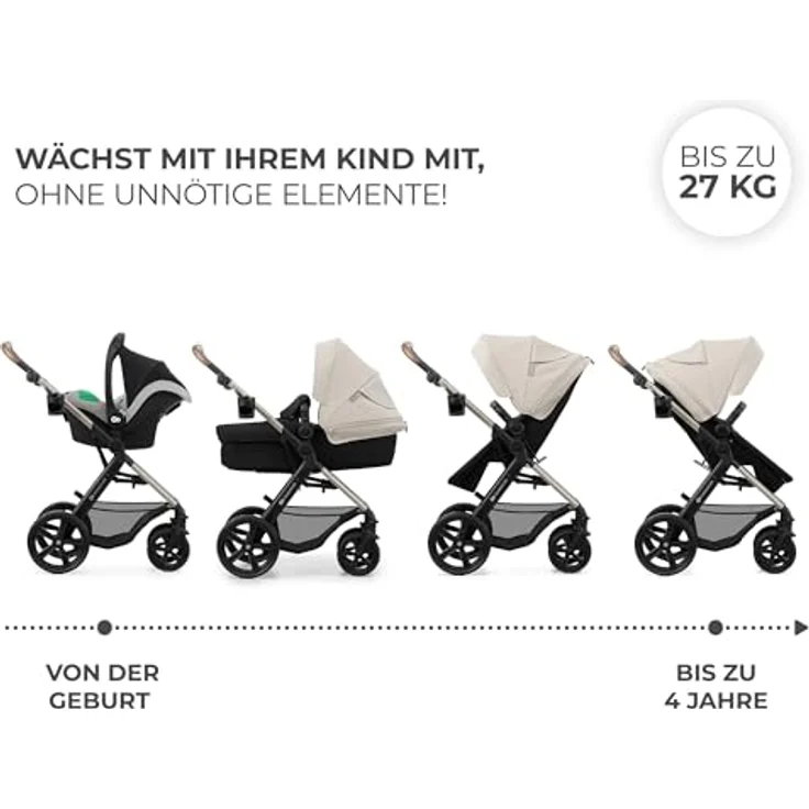 Kinderkraft MOOV 2, 4-in-1 Kombi-Kinderwagen-Set mit wendbarem Sitz, Babywanne, Babyschale MINK PRO i-Size, Isofix-Base, Wickeltasche & Zubehör - Moonlight Grey – Bild 4