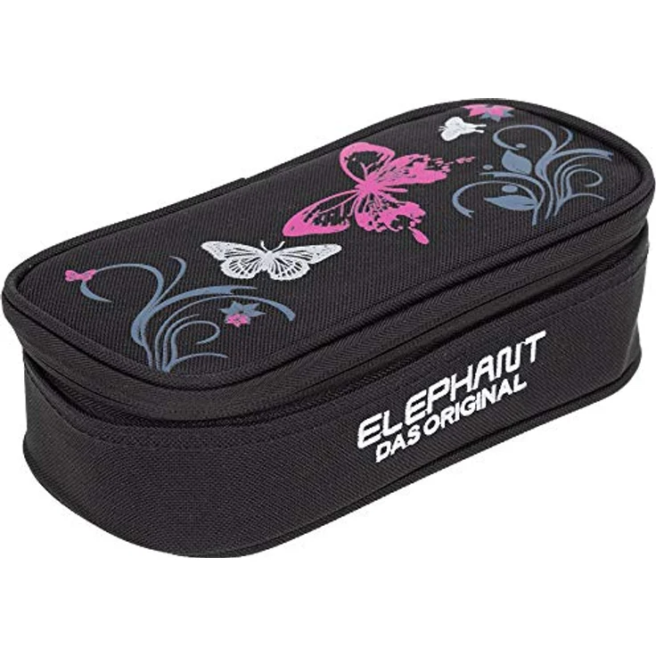 Elephant Mäppchen Butterfly, großes Etui mit Reißverschluss, schwarz-pink, 22 x 7 x 10 cm, aus 100% Polyester – Bild 1