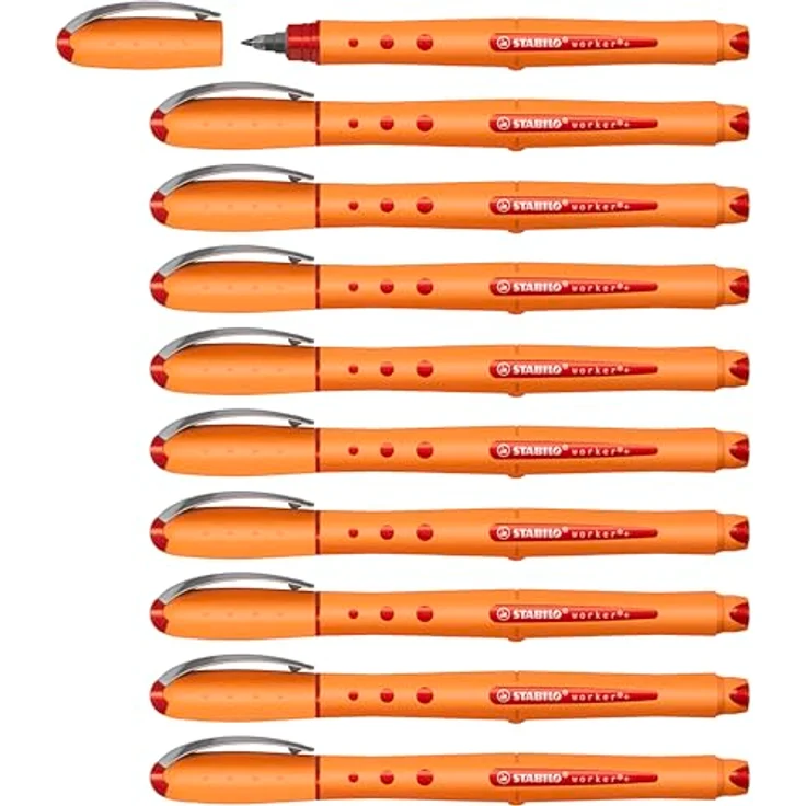 STABILO Tintenroller worker+, mittel, 10er Pack, rot und orange, für präzises Schreiben – Bild 1