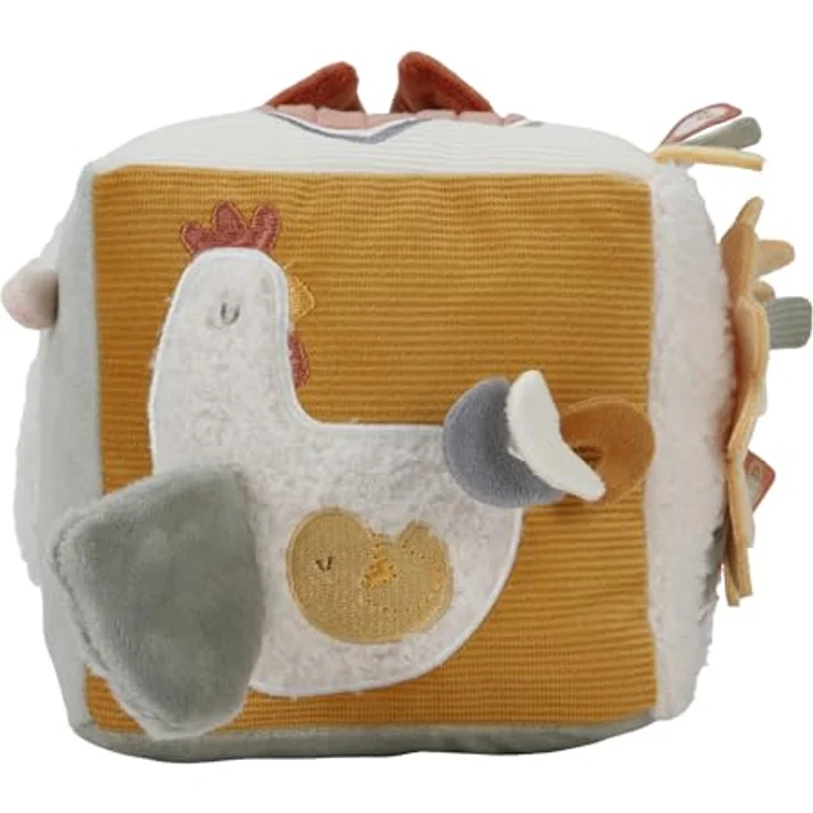 Little Dutch 8809 Stoff Activity Fühlwürfel Bauernhof - Little Farm, Motorikschleifen und -würfel, fördert die Sinne, Polyester, 14x14x14 cm, ab Geburt, Mehrfarbig – Bild 3