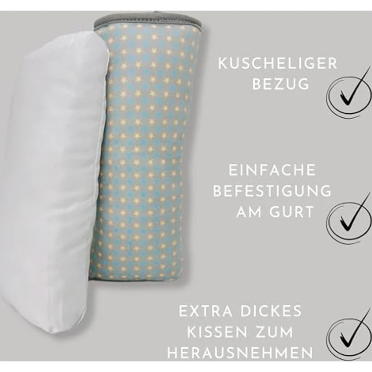 HECKBO Auto Schlafkissen für Kinder - Sterne Design, maschinenwaschbar, kuschelweich, Gurtkissen und Reisekissen für Autofahrten und Reisen – Bild 4