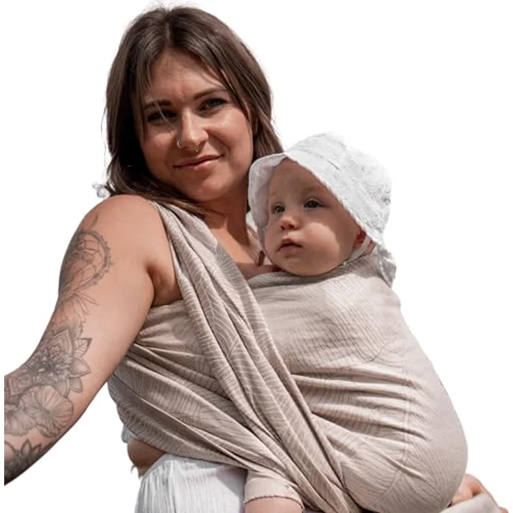 Hoppediz gewebtes Baby-Tragetuch, Leinen-Blend kbA, für Neugeborene bis Kleinkind, 5,40 m, Grenada natur, einfaches Binden und stilvolles Design – Bild 1