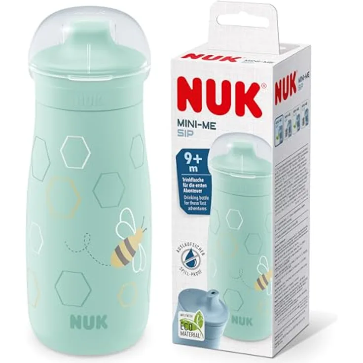 Nuk Mini-Me Sip Cup, auslaufsichere Trinkflasche mit bissfestem Trinkaufsatz, 300 ml, Biene, Mint