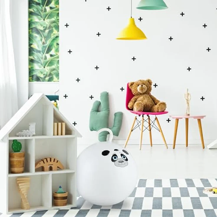 relaxdays Hüpfball für Kinder mit Tiermotiv, Panda, ca. 55 cm, PVC, phthalatfrei, für drinnen und draußen, max. Traglast 150 kg – Bild 2