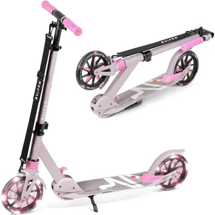 Movino Cityroller MOVINO CITY LIGHT, Scooter mit Stoßdämpfer, 180-mm-LED-Rollen, max. 100kg Traglast, höhenverstellbar, klappbar