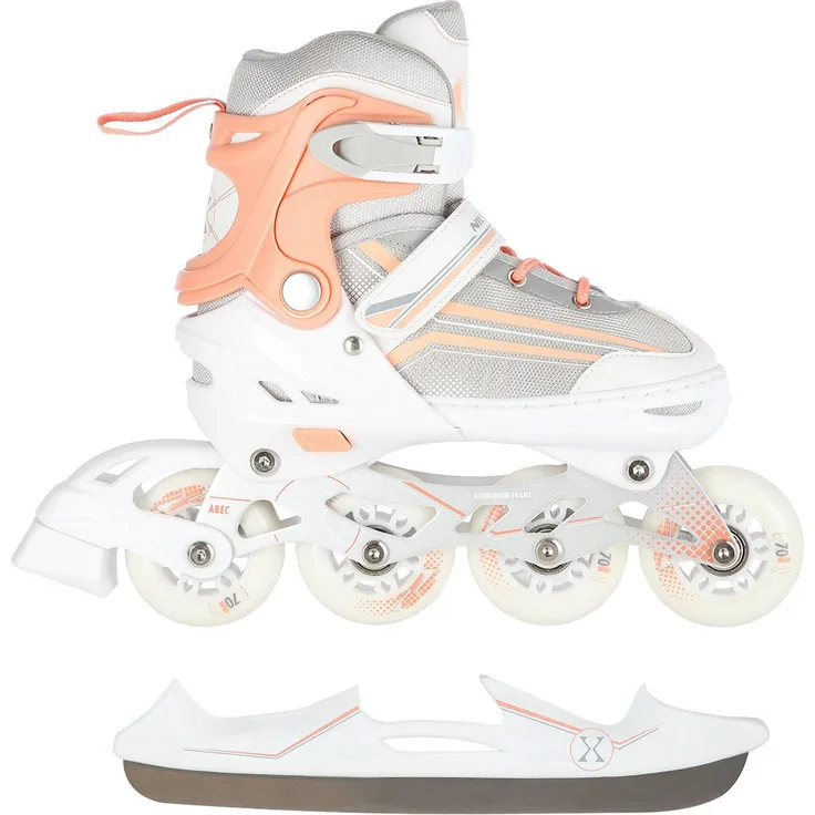NILS EXTREME Inlineskates 2-IN-1 Inliner Schlittschuhe wechselbare Kufen, Verstellbare Größe, Alu-Schiene, ABEC7 Lager
