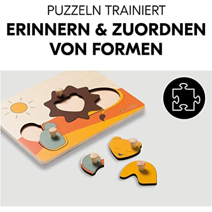 Hauck Greifpuzzle für Kleinkinder Puzzle N Sort Steckpuzzle ab 1 Jahr aus FSC® zertifizertem Holz, Lion - Holzpuzzle mit Tierformen, griffige Holzknöpfe, Förderung der Feinmotorik & Auge-Hand-Koordination – Bild 3