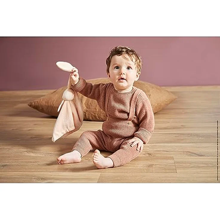 KALOO Lapinoo Pfirsichfarbenes Hasen-Kuscheltuch, quadratisch 30 x 30 cm, aus Viskose und Cord, sehr weich, Geschenkbox, ab Geburt, K218017 – Bild 5
