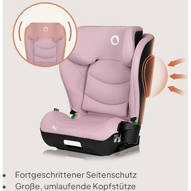 lionelo Autokindersitz NEAL I-SIZE, für Kinder von 100-150 cm, mit Isofix- und Gurtsystem, Getränkehalter, waschbarer Bezug, grau – Bild 3