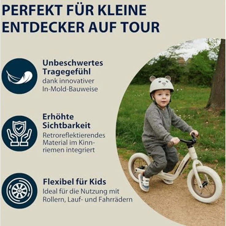 HUDORA Kinderhelm Beary - Bequemer XXS/XS Fahrradhelm mit Bären-Motiv - Hochwertiger Helm für Mädchen & Jungen - Ideal für Laufrad / Scooter & Fahrrad – Bild 5