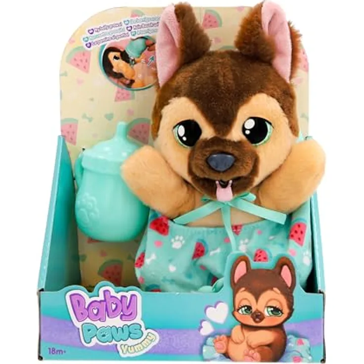 NoBrand Baby Paws Yummy, interaktives Plüschtier in Form eines Deutschen Schäferhundes, 17,5 cm, mehrfarbig, für Kinder ab 1,5 Jahren