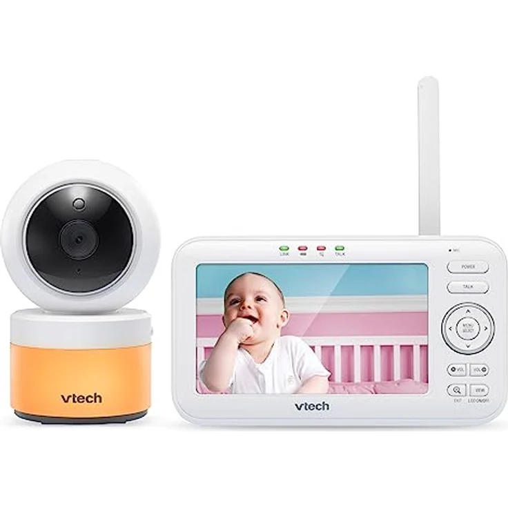 VTech BM5463, DECT-Babyfon mit 5-Zoll-IPS-Display, Nachtsicht und 300 m Reichweite, Weiß – Bild 1