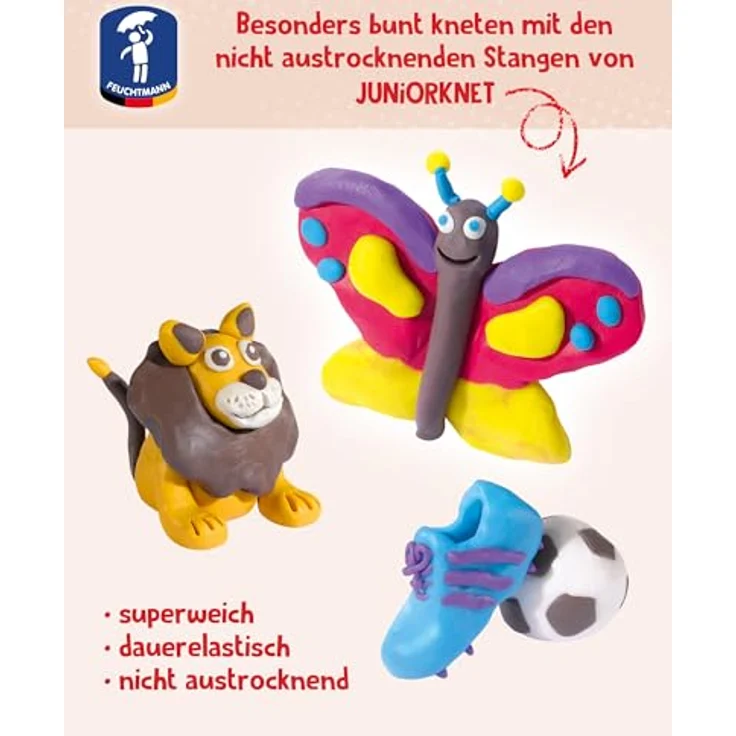 Feuchtmann Modelliermasse JUNiORKNET Maxi, 14 x 35g vegane und glutenfreie Kinderknete nicht trocknend, bunt – Bild 6