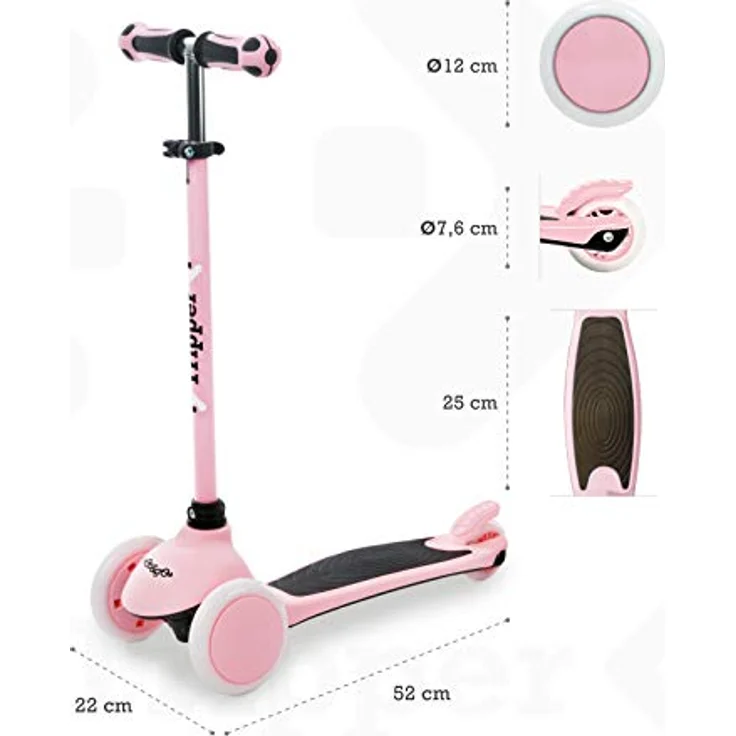 Mondo Mondo, Scooter mit 3 Rädern, verstellbarer Höhe, rosa, max. 30 kg – Bild 3