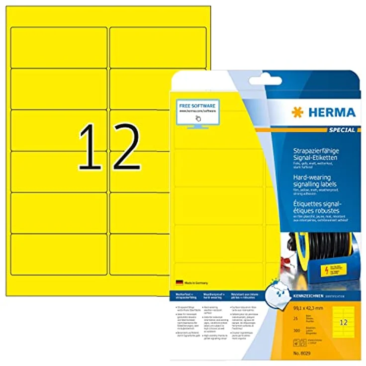 HERMA 300 wetterfeste Folienetiketten 8029, gelb, 99,1 x 42,3 mm, selbstklebend, abwaschbar, reißfest – Bild 1