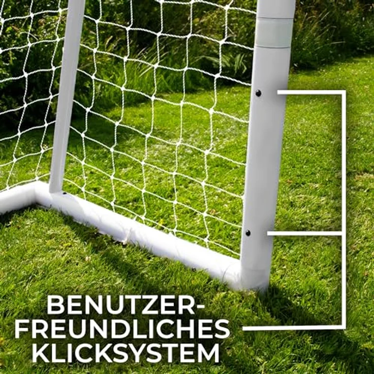 Monster Shop Fußballtor Goal Allwetter PVC Geknotetes Netz 2,4 x 1,8m Leicht zu tragen & aufzubauen Wasserfest mit Klicksystem & 5 Schusslöchern Torwand Trailer & Tasche, Blau – Bild 5