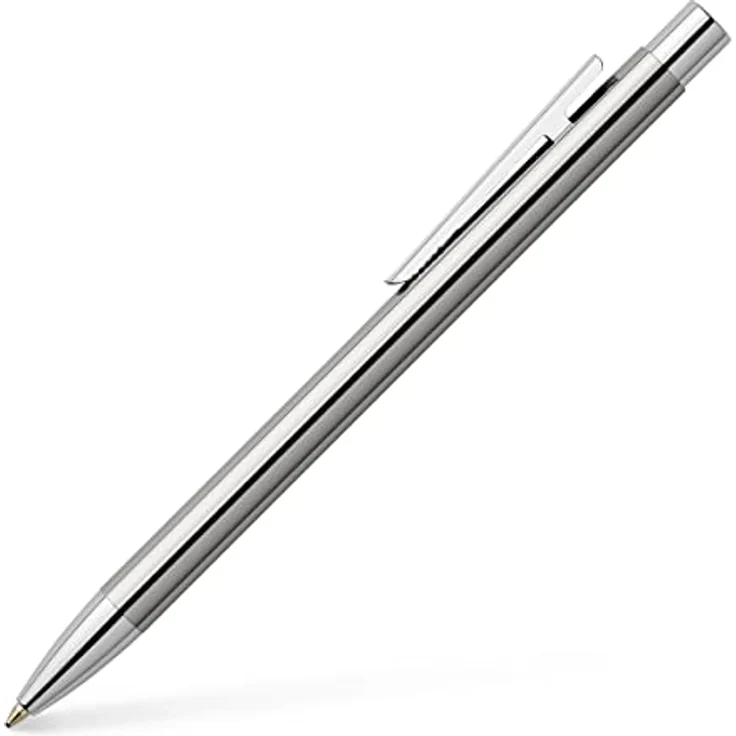 Faber-Castell Neo Slim, Kugelschreiber aus glänzendem Edelstahl mit schwarzer Metallmine und Klickmechanismus – Bild 1