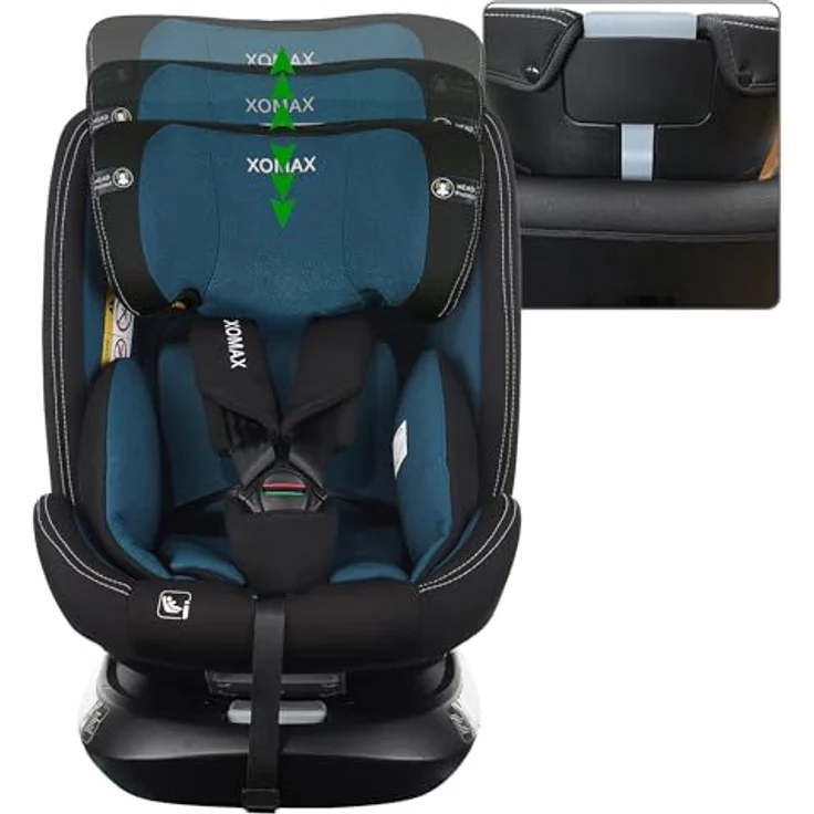 XOMAX Autokindersitz Diana, drehbar 360°, ISOFIX, 0-12 Jahre, ECE R129, schwarz/blau – Bild 5