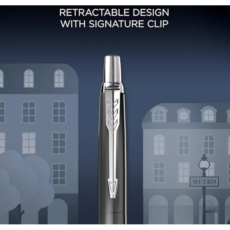 Parker Pen Jotter SE Paris Kugelschreiber M, Edelstahl grau/silber, limitierte Sonderedition mit lasergravierter Skyline und Klickmechanismus – Bild 3