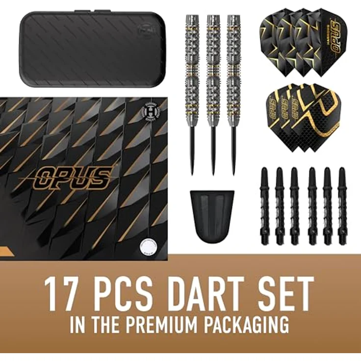 Harrows Opus Darts-Set, 16-teiliges Profi-Dart-Set mit 90% Wolframstahlspitze, Carbon ST-Schäften, Opus-Flights, 21g, mit Slimcase-Dartkoffer – Bild 2