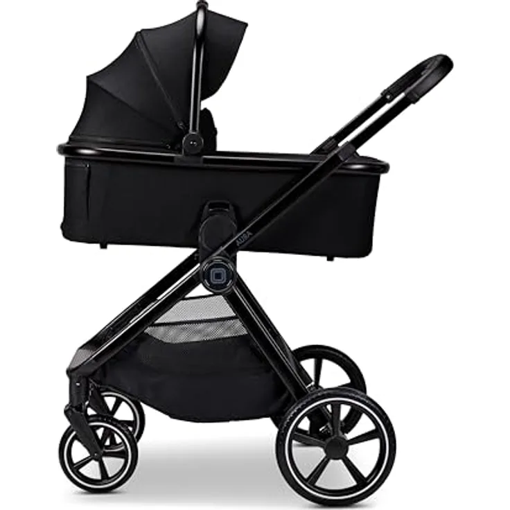 MOON Kombikinderwagen Aura 2 in 1, komfortabel & flexibel, onyx/melange mit Wickeltasche und Regenverdeck