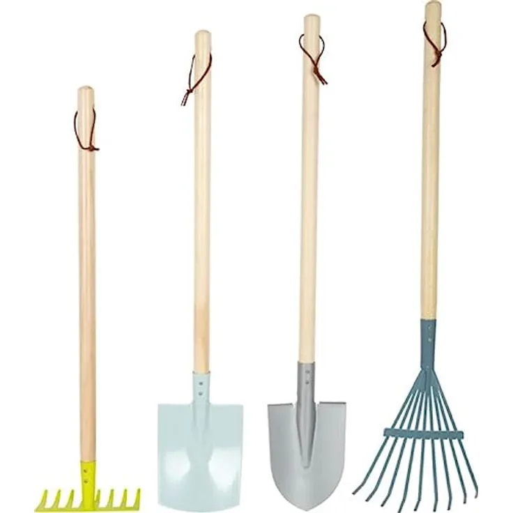 small foot Gartenwerkzeug-Set aus Holz und Metall, Gartenspielzeug für Kinder ab 3 Jahren in modernen Farben, 12389