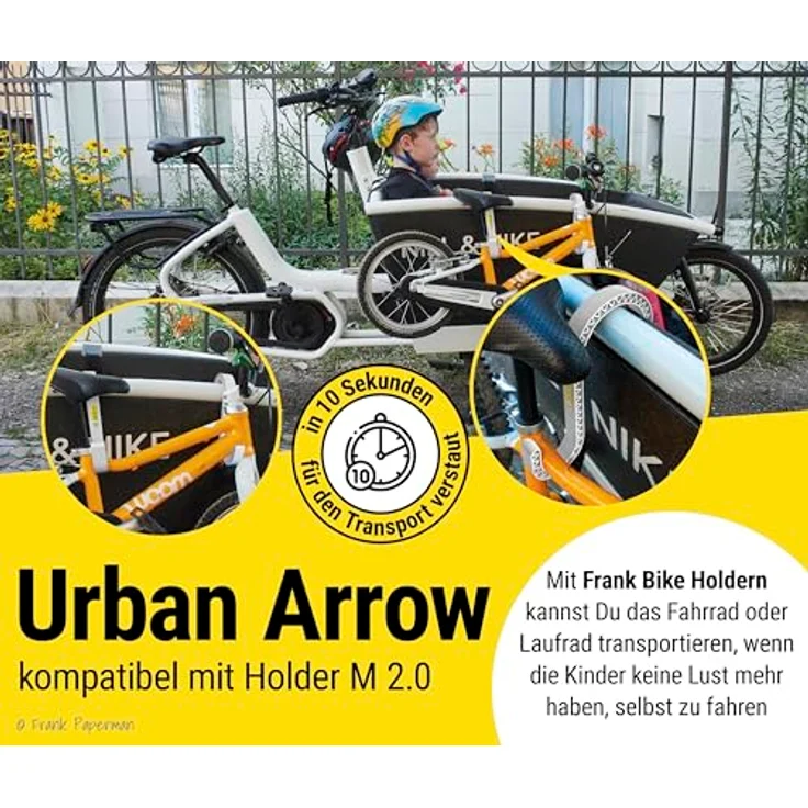 Frank Paperman Bike Holder M 2.0 – 2x Halterung für Kinderfahrrad & Laufrad am Lastenrad, robust und werkzeugfreie Montage für Kistenwandstärken bis 67 mm – Bild 7
