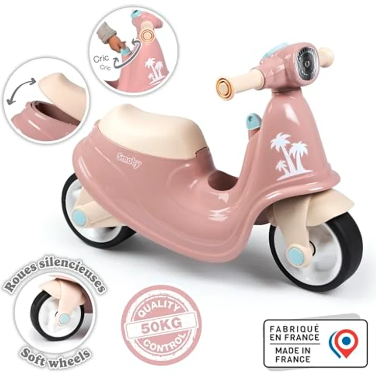 Smoby Scooter Pink, Laufrad mit mechanischem Zündschlüssel, Lenkblockierung und Flüsterrädern, für Kinder ab 18 Monaten – Bild 2