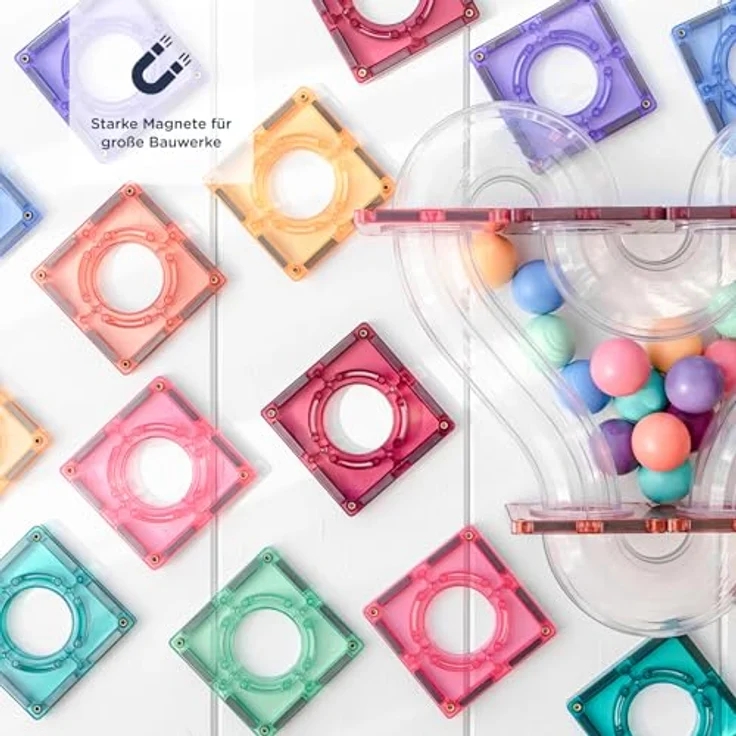 Connetix Magnetspielbausteine Kugelbahn Pastel Ball Run Pack verstärkte Magnete Lernspiel, 106 Teile, ab 3 Jahren – Bild 3