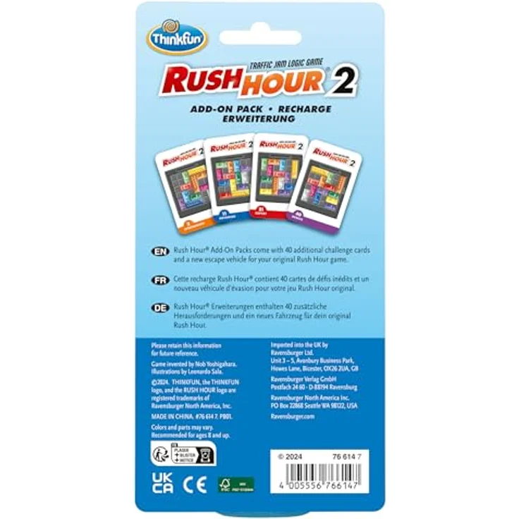 ThinkFun Rush Hour 2, Erweiterung mit 40 neuen Herausforderungen und zusätzlichem Fahrzeug für das Originalspiel, für 1 Spieler ab 8 Jahren – Bild 3