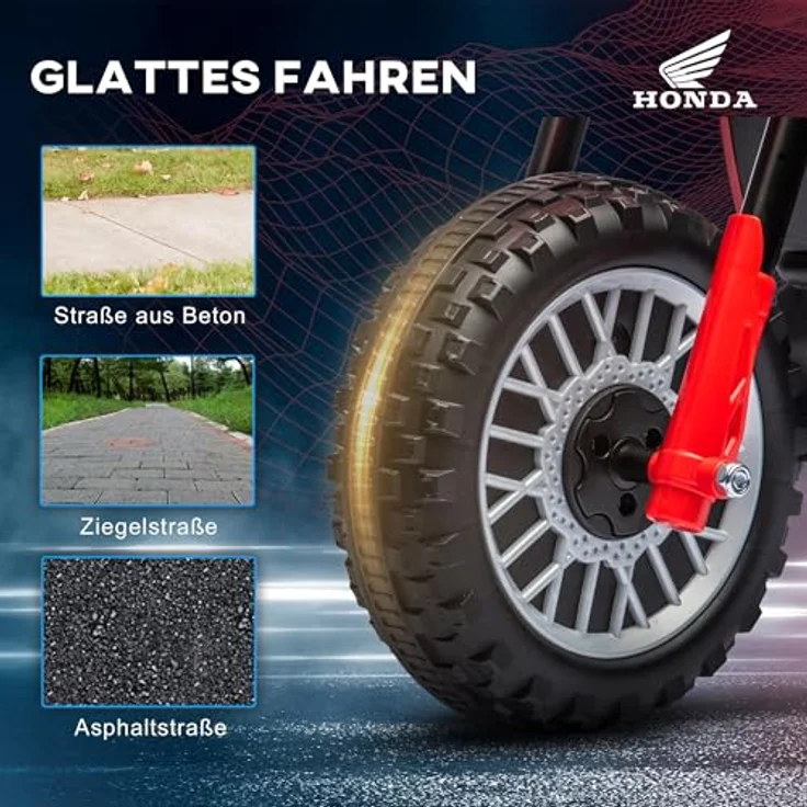 HOMCOM Elektro-Kindermotorrad dreirädriges Motorrad-Auto mit Hupe, Sound, 25 kg Belastbarkeit, (Rot) – Bild 6
