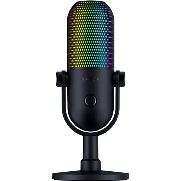 Razer Seiren V3 Chroma - RGB-USB-Mikrofon mit Tap-to-Mute (Reaktive Beleuchtung, Supernieren-Kondensator-Mikrofon, Digitaler Verstärkungsbegrenzer und integrierter Schockdämpfer) Schwarz