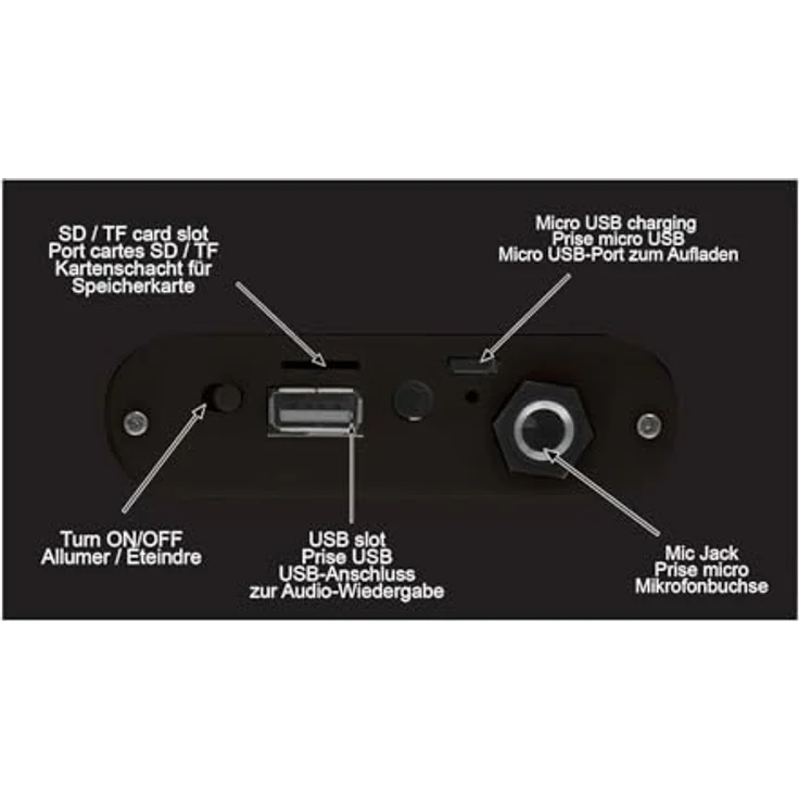 Lexibook BTP180BKZ Lautsprecher iParty-Tragbarer Bluetooth-Lichtlautsprecher mit Mikrofon, Stereoanlage, Lichteffekten, Karaoke, Kabelloser, USB, SD-Karte, Akku, Schwars, Schwarz – Bild 7