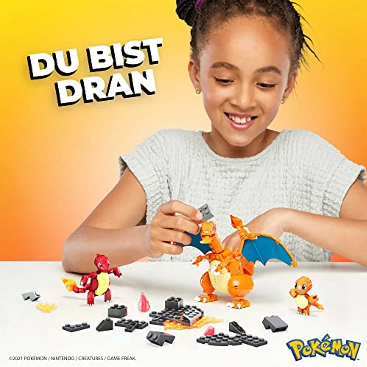 MEGA WONDER POKEMON MEGA HFG06 - Mega Construx Pokémon Glumanda Evolutionsset, Konstruktionsspielzeug, 3 bewegliche Figuren, Feuerwelt, 300 Bausteine, ab 7 Jahren – Bild 3