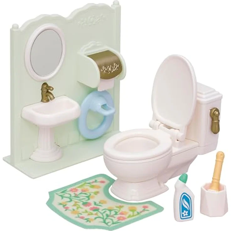 Sylvanian Families 5740 Toiletten-Set, Puppenhaus Möbel mit Toilette und Spülfunktion, inkl. Waschbecken und Babysitz – Bild 3