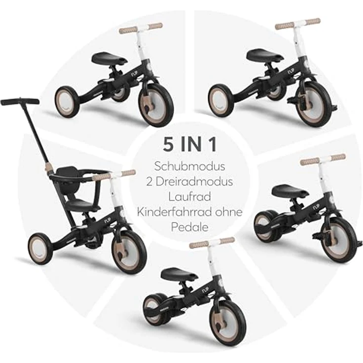 Kikkaboo Dreirad Flip 5 in 1, Stahlrahmen, rutschfeste Griffe, verstellbar, Mehrfarbig – Bild 3