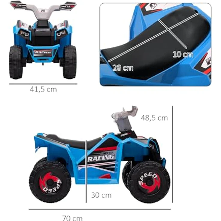 HOMCOM Elektro-Kinderquad Kinderauto, Elektrofahrzeug mit Vorwärts- & Rückwärtsgang, Belastbarkeit 25 kg, Blau, für Kinder von 18 Monaten bis 36 Monaten – Bild 8