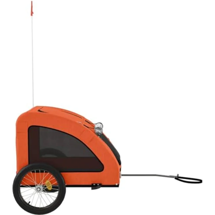 vidaXL Fahrradhundeanhänger Fahrradanhänger für Hunde Orange Oxford-Gewebe und Eisen, mit PVC-Dach und reflektierenden Elementen – Bild 6