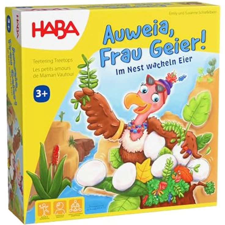 HABA Auweia, Frau Geier! – Geschicklichkeitsspiel für Kinder – Nestbau aus hochwertigem Holzmaterial – Ab 3 Jahren – Brettspiel – Bild 1