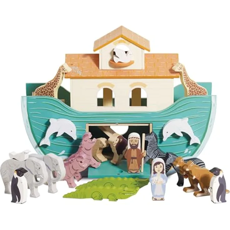 Le Toy Van Die große Arche, hölzernes Spielzeug-Boot mit 10 handbemalten Tierpaaren und Figuren, L 51 x B 17 x H 38 cm, ab 3 Jahre