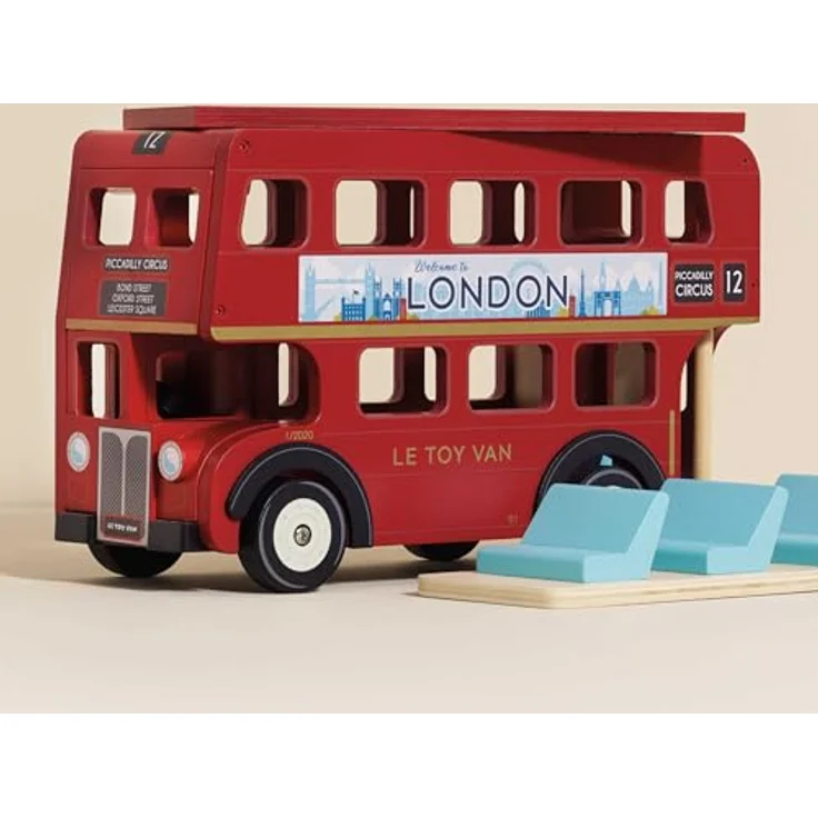 Le Toy Van London Bus, klassischer roter Doppeldecker-Bus mit Platz für 11 Budkins-Passagiere, abnehmbares Dach und Erdgeschoss – Bild 5